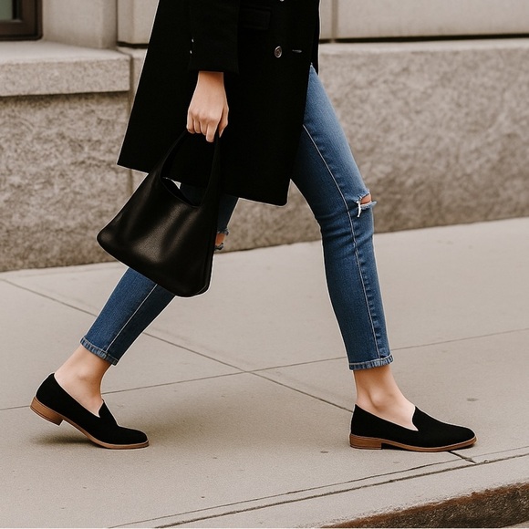 Franco Sarto Jeela Black Suede Loafers Women’s Sz 7 Leather Upper New With Box - Picture 2 of 11
